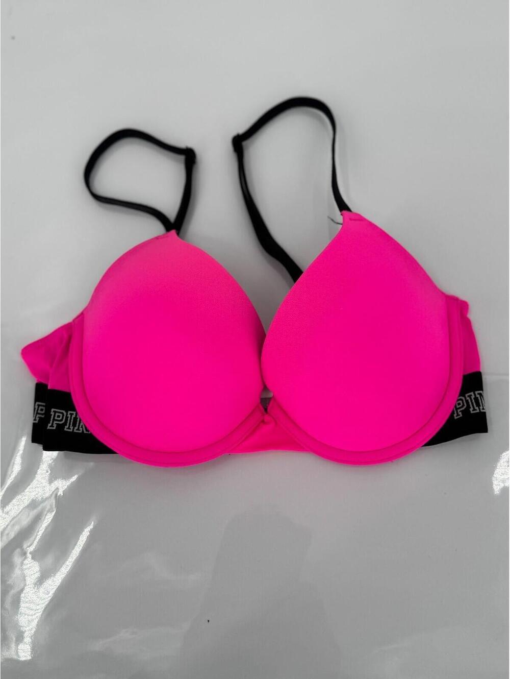 Pink Bra 32C Push Up Bra Wear Everywhere Push-Up Hot Pink Spellout Victoria Secr